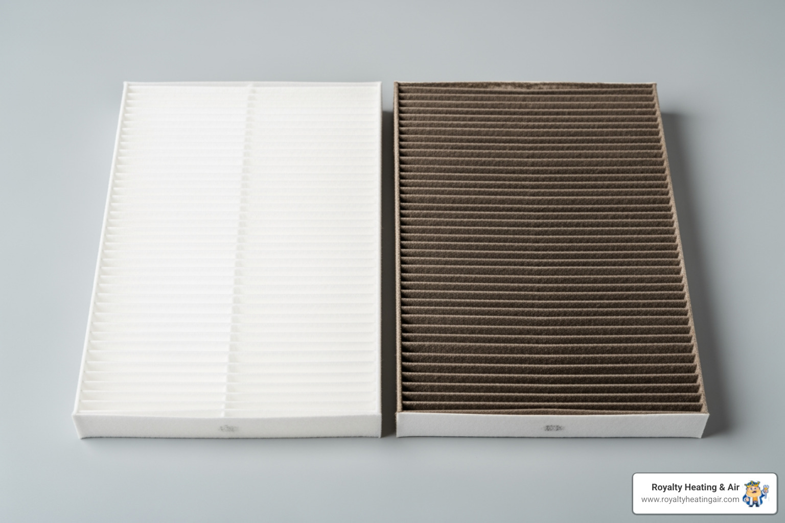 Clean air filter next to a dirty clogged one - heating blowing cold air in el dorado hills, ca
