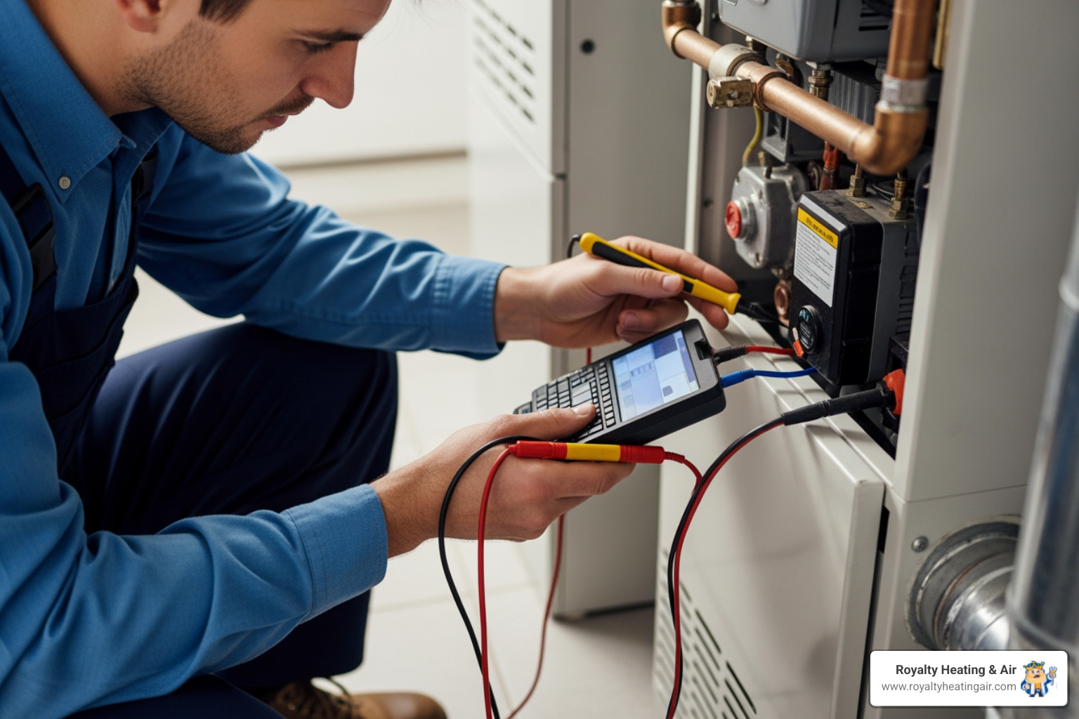 HVAC technician diagnosing furnace - heating blowing cold air in el dorado hills, ca