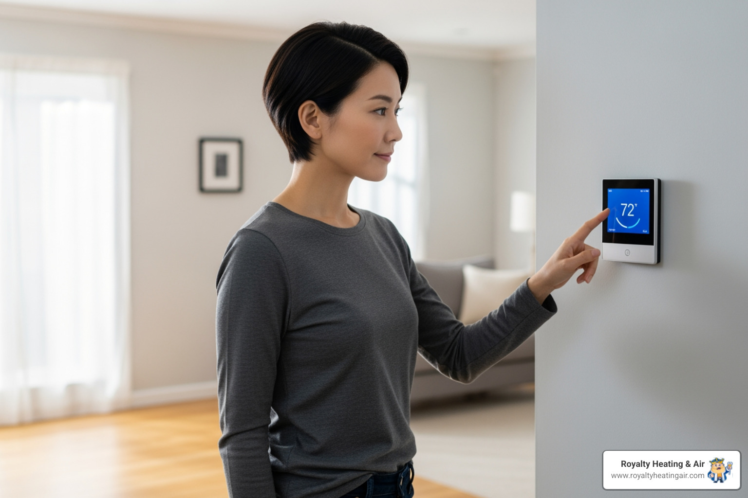 Homeowner checking a thermostat - heating blowing cold air in granite bay, ca Homeowner checking a thermostat - heating blowing cold air in granite bay, ca