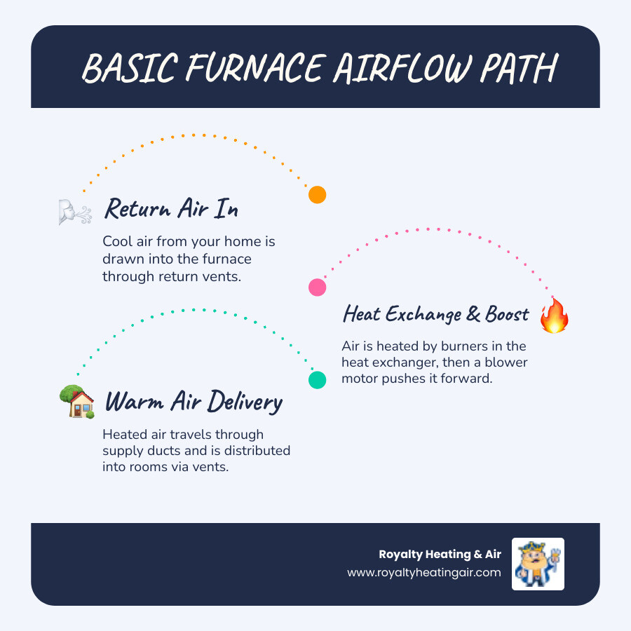 infographic showing the path of air flow from furnace through ductwork to vents in a home, with labeled components including burners, heat exchanger, blower motor, supply ducts, and return vents - heating blowing cold air in granite bay, ca infographic infographic-line-3-steps-blues-accent_colors infographic showing the path of air flow from furnace through ductwork to vents in a home, with labeled components including burners, heat exchanger, blower motor, supply ducts, and return vents - heating blowing cold air in granite bay, ca infographic infographic-line-3-steps-blues-accent_colors