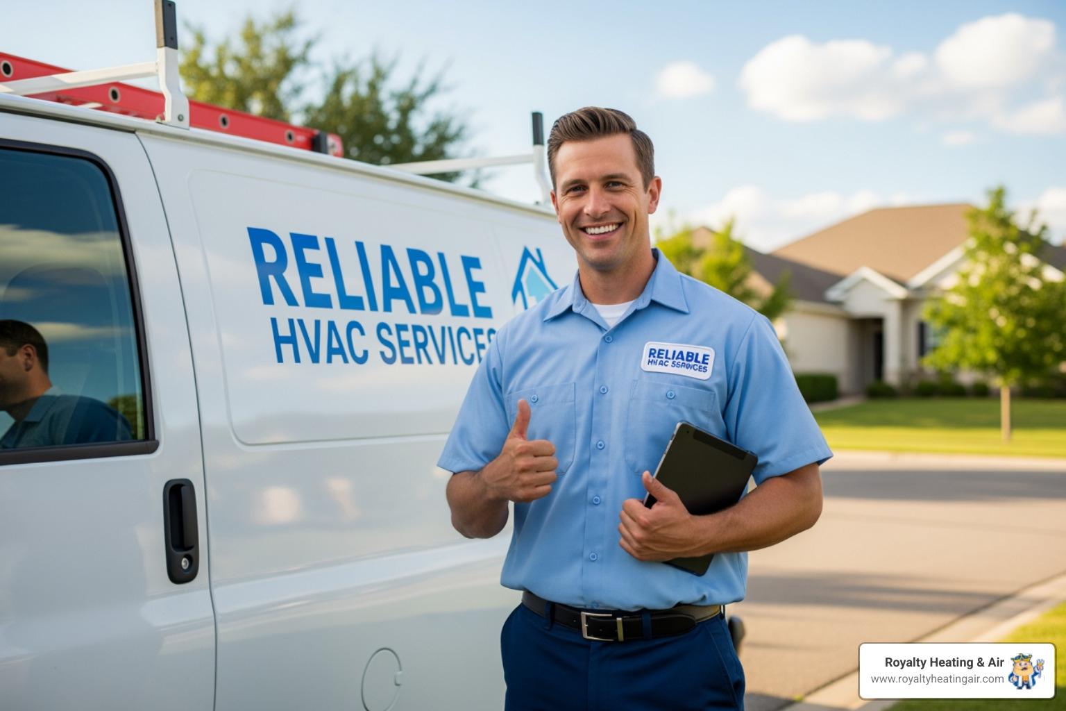 A friendly technician with a company van - heating maintenance in lincoln, ca