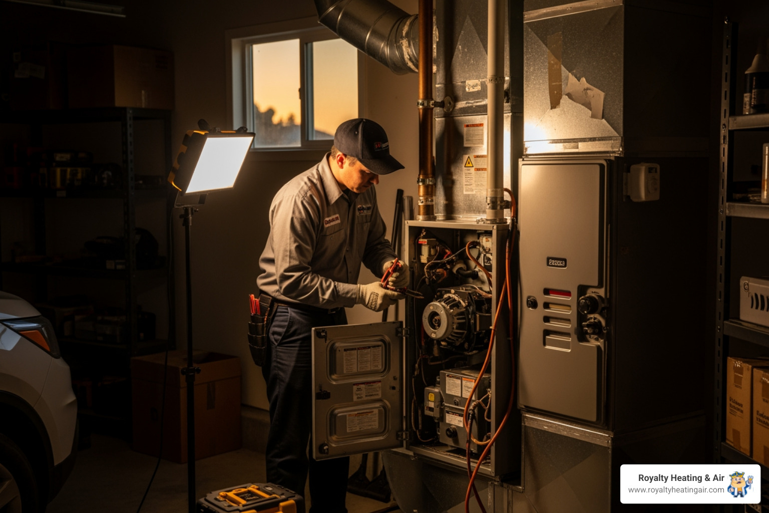 An infographic explaining the top 5 benefits of annual furnace maintenance: 1) Lower energy bills through improved efficiency, 2) Extended furnace lifespan by 5-10 years, 3) Prevention of carbon monoxide leaks and safety hazards, 4) Fewer unexpected breakdowns and emergency repairs, 5) Improved indoor air quality and consistent comfort. - best furnace maintenance in rocklin, ca