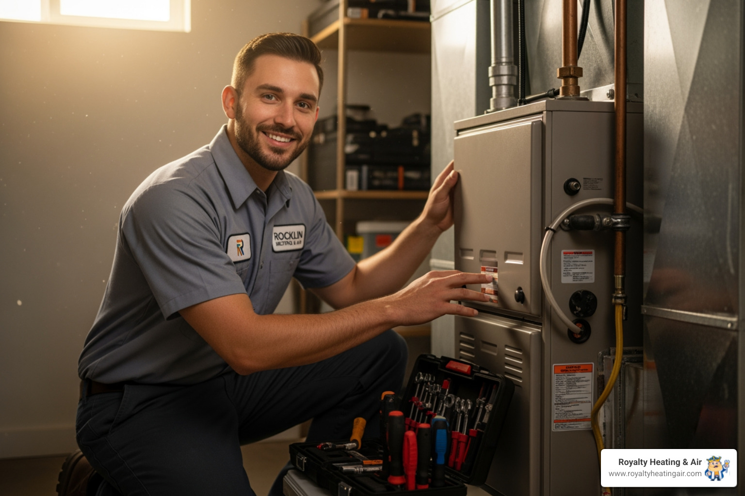 infographic showing benefits of professional heating maintenance including improved efficiency up to 15 percent savings, extended equipment lifespan of 15 to 20 years, fewer emergency breakdowns, better indoor air quality with cleaner filters and ducts, and safety inspections for carbon monoxide risks - best heating service in rocklin, ca