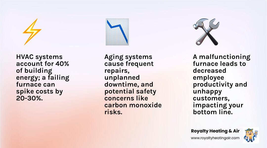 infographic showing the financial and operational impact of a failing commercial furnace including increased energy bills, lost employee productivity, customer complaints, equipment downtime costs, and emergency repair expenses compared to planned replacement benefits - commercial furnace replacement in rocklin, ca infographic 3_facts_emoji_light-gradient infographic showing the financial and operational impact of a failing commercial furnace including increased energy bills, lost employee productivity, customer complaints, equipment downtime costs, and emergency repair expenses compared to planned replacement benefits - commercial furnace replacement in rocklin, ca infographic 3_facts_emoji_light-gradient