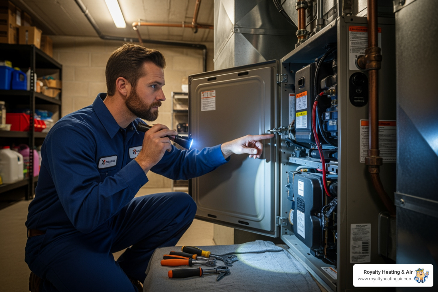 infographic showing five key warning signs your heating system needs service: uneven heating throughout rooms, strange noises like banging or grinding, increased energy bills with no usage change, frequent on-off cycling, and declining indoor air quality - heating service in rocklin, ca infographic showing five key warning signs your heating system needs service: uneven heating throughout rooms, strange noises like banging or grinding, increased energy bills with no usage change, frequent on-off cycling, and declining indoor air quality - heating service in rocklin, ca