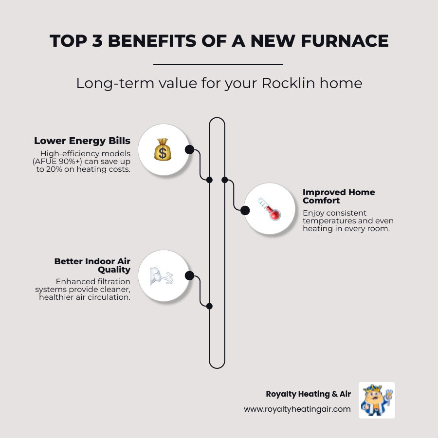 infographic showing three key benefits of new furnace installation: lower energy bills with percentage savings, consistent temperature control throughout home, and improved indoor air quality with cleaner air circulation - affordable furnace installation in rocklin, ca infographic infographic-line-3-steps-elegant_beige infographic showing three key benefits of new furnace installation: lower energy bills with percentage savings, consistent temperature control throughout home, and improved indoor air quality with cleaner air circulation - affordable furnace installation in rocklin, ca infographic infographic-line-3-steps-elegant_beige