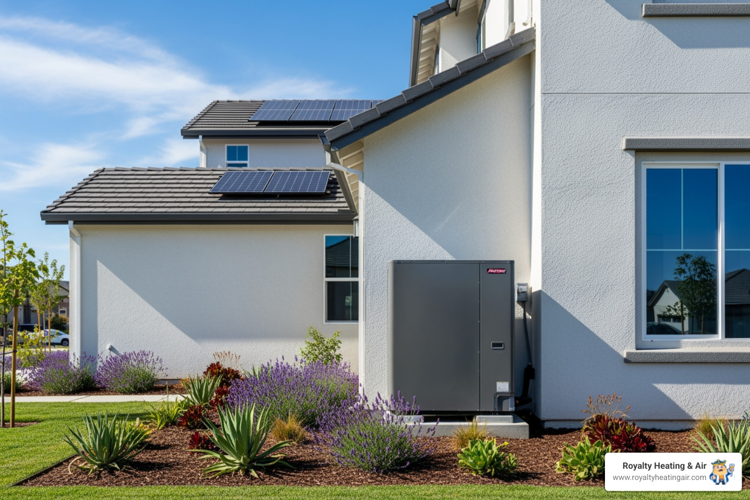 modern heat pump unit outside suburban home - heat pump company in roseville, ca