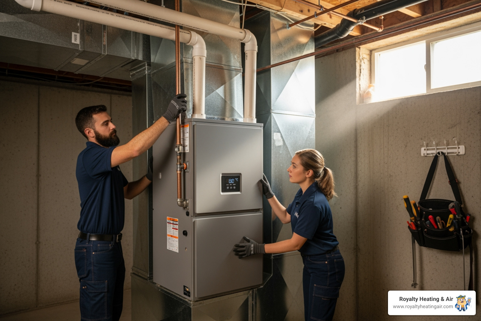 Infographic showing the top 5 signs it's time to replace your furnace in Lincoln, CA: 1) System is 15-20 years old, 2) Frequent repairs needed, 3) Rising energy bills despite no usage change, 4) Uneven heating or cold spots, 5) Strange noises like banging or rattling - best furnace replacement in lincoln, ca Infographic showing the top 5 signs it's time to replace your furnace in Lincoln, CA: 1) System is 15-20 years old, 2) Frequent repairs needed, 3) Rising energy bills despite no usage change, 4) Uneven heating or cold spots, 5) Strange noises like banging or rattling - best furnace replacement in lincoln, ca