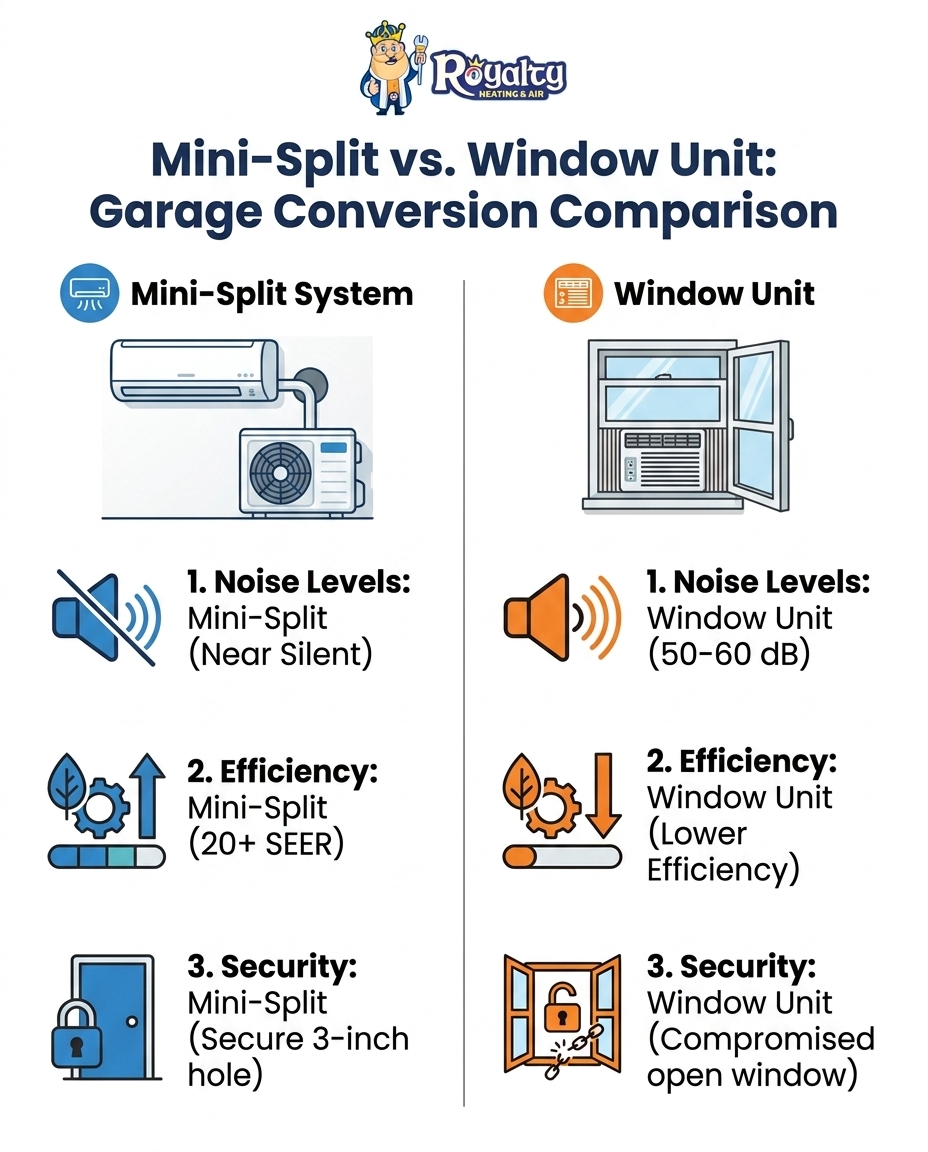 Mini-Split vs. Window Unit: Garage Conversion Comparison