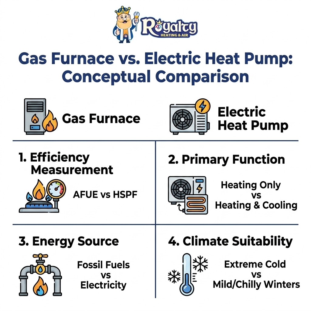 Gas Furnace vs. Electric Heat Pump: Conceptual Comparison