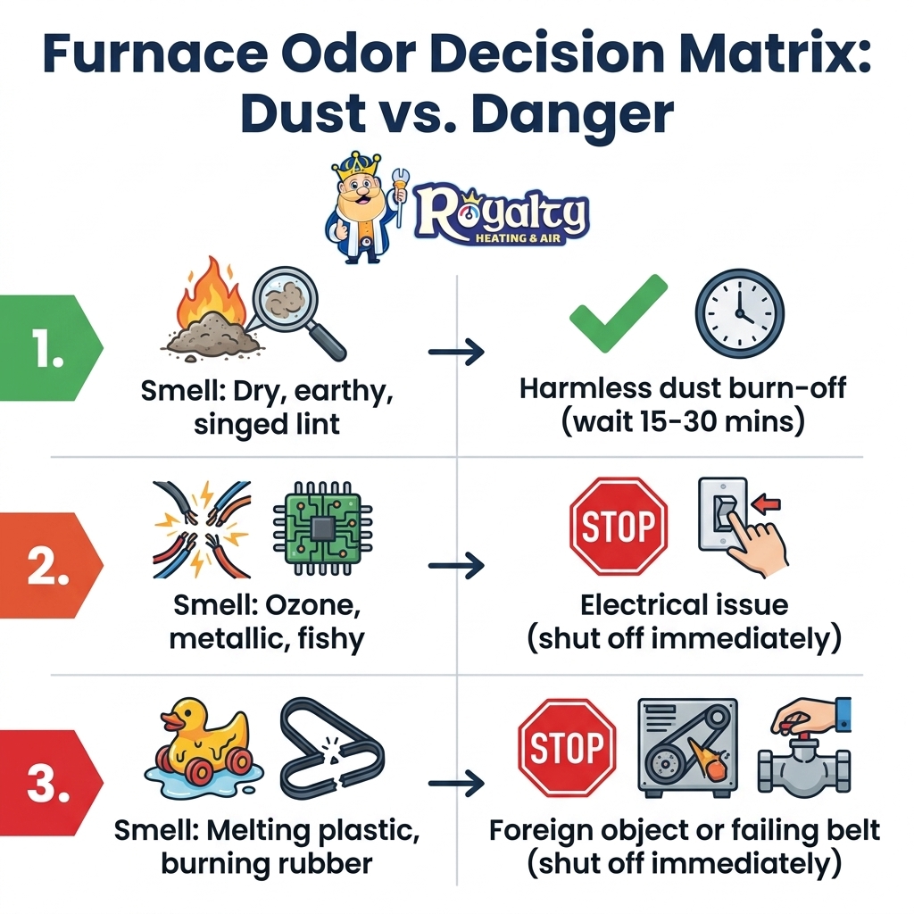 Furnace Odor Decision Matrix: Dust vs. Danger