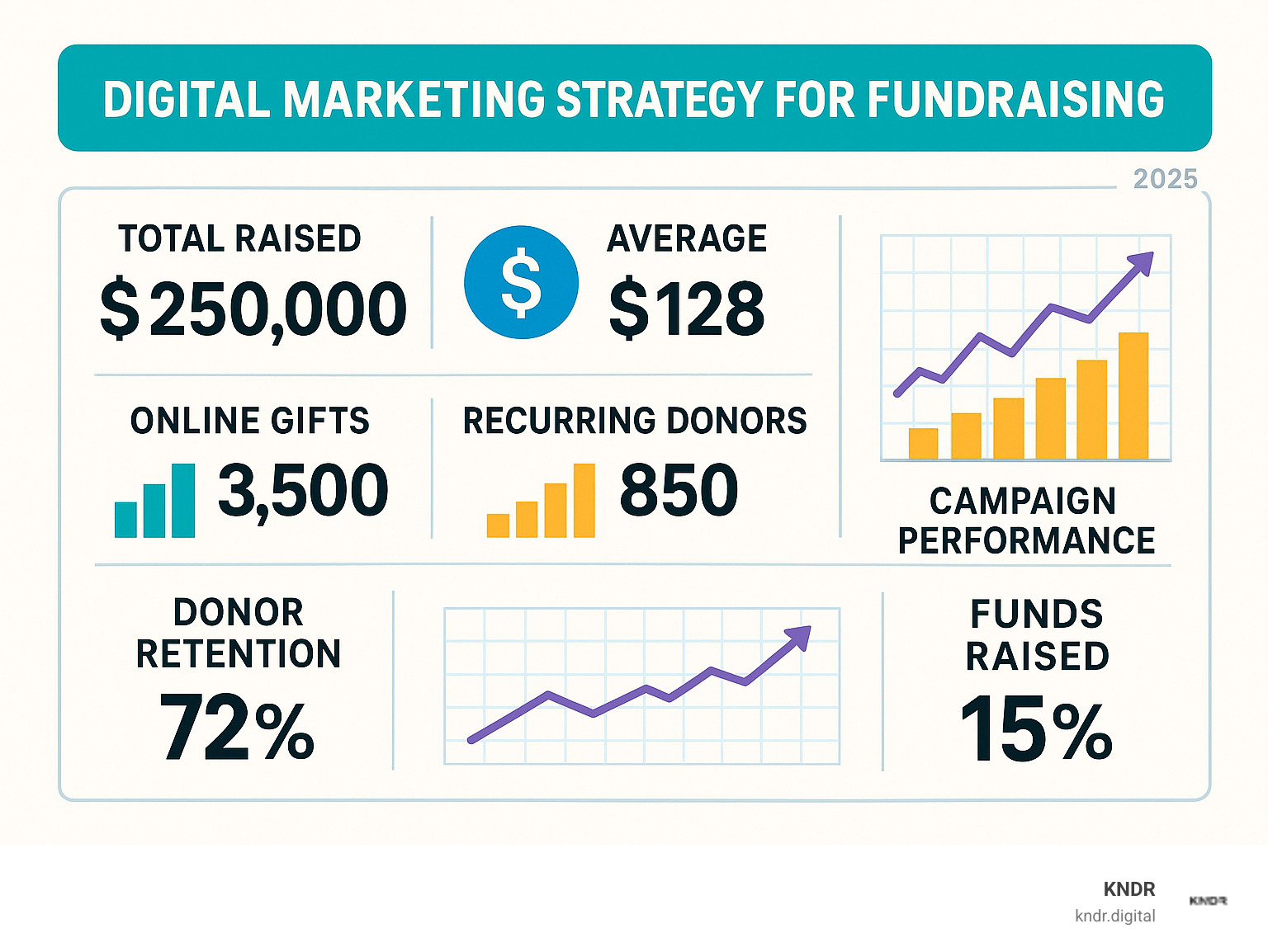 analytics dashboard showing key fundraising metrics and performance indicators - digital marketing strategy for fundraising infographic 
