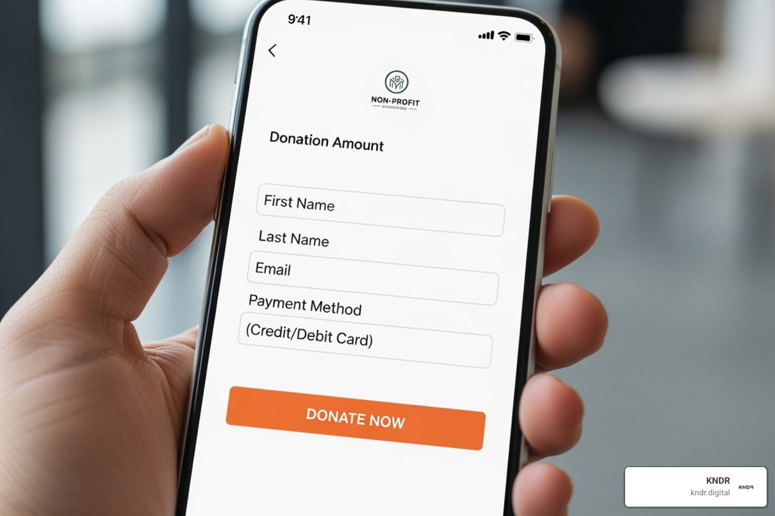 Optimized donation form on a mobile phone, showing clear fields and a large "Donate Now" button. - online fundraising optimization