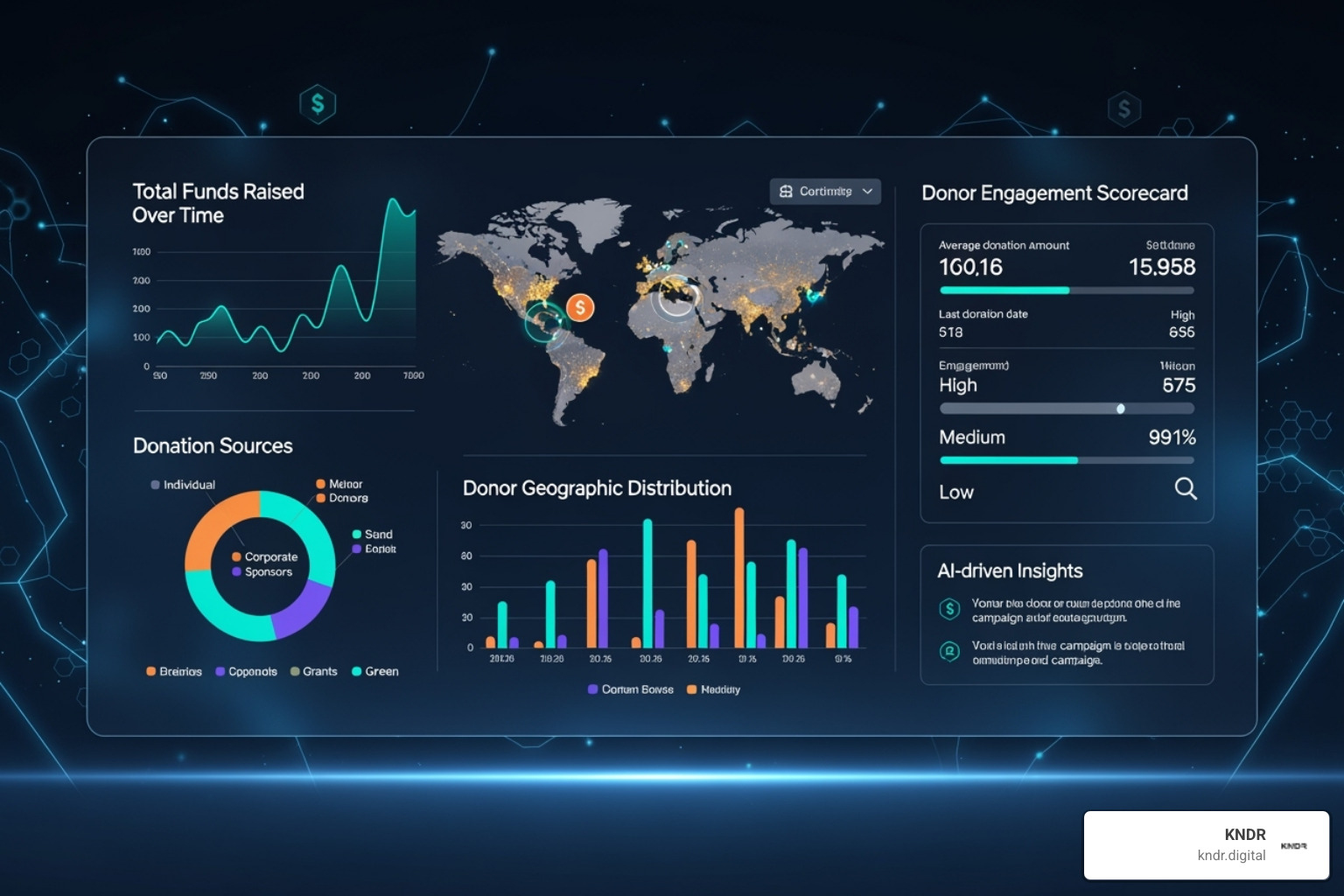 dashboard showcasing various AI fundraising applications - AI-driven fundraising