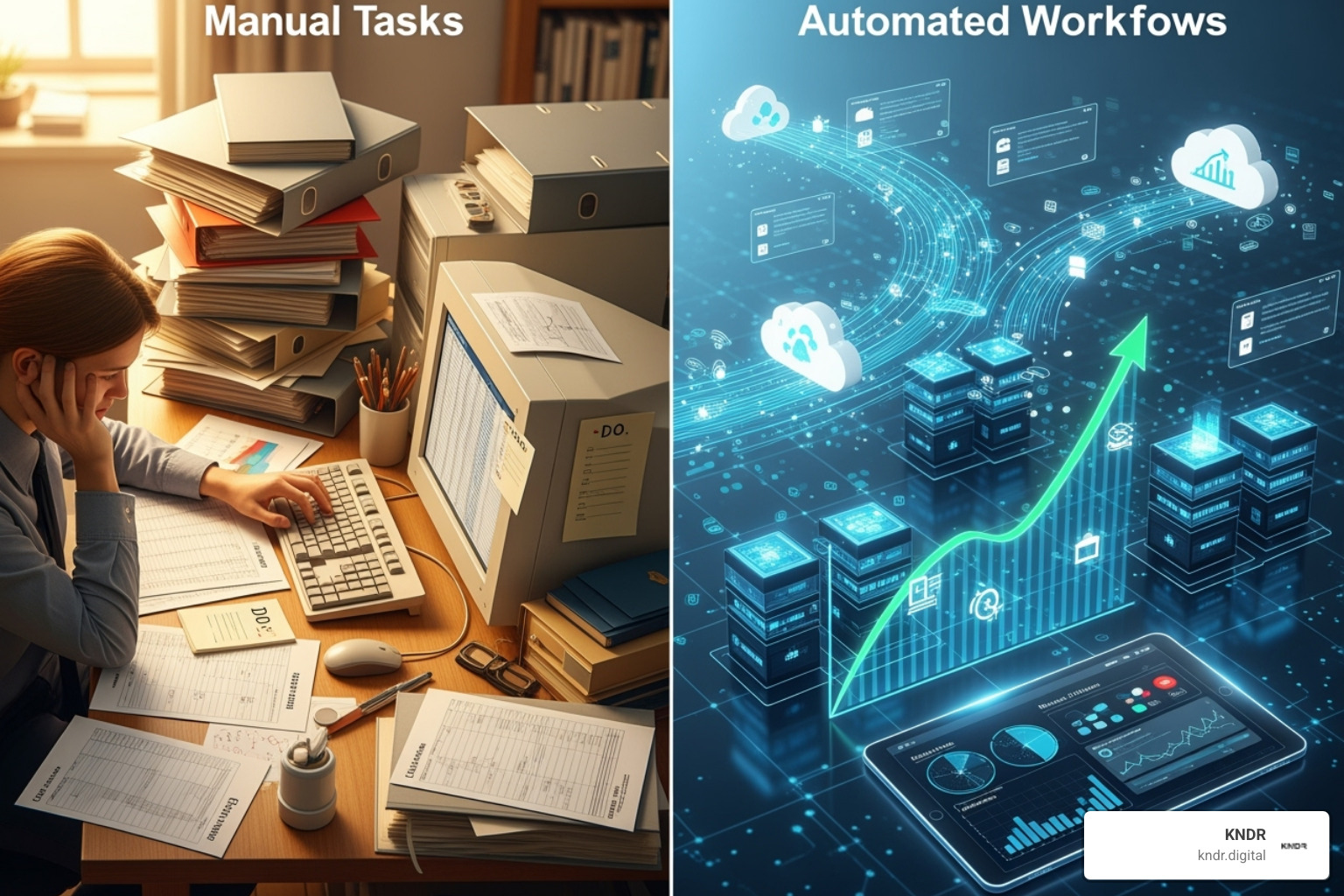 Diagram showing manual tasks vs. automated workflows - nonprofit fundraising automation