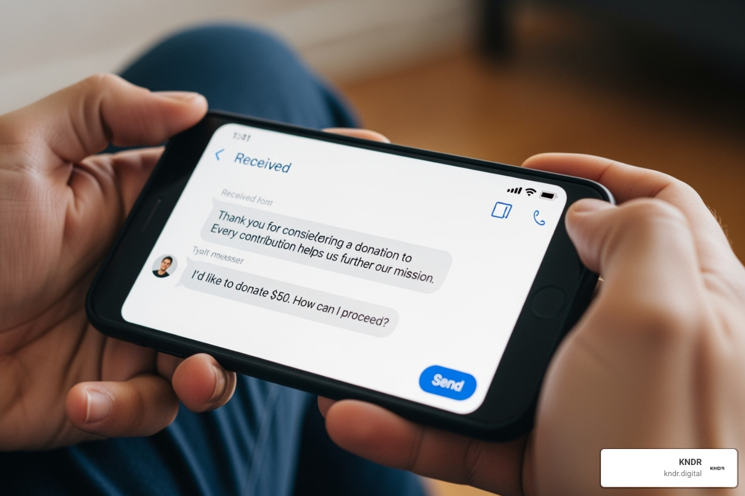 A person donating via a text-to-give campaign on their phone - 10 strategies for success with digital fundraising