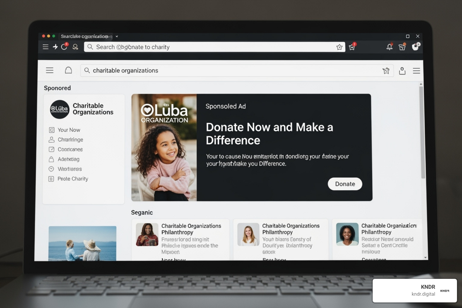 A search results page showing a nonprofit's ad - 10 strategies for success with digital fundraising