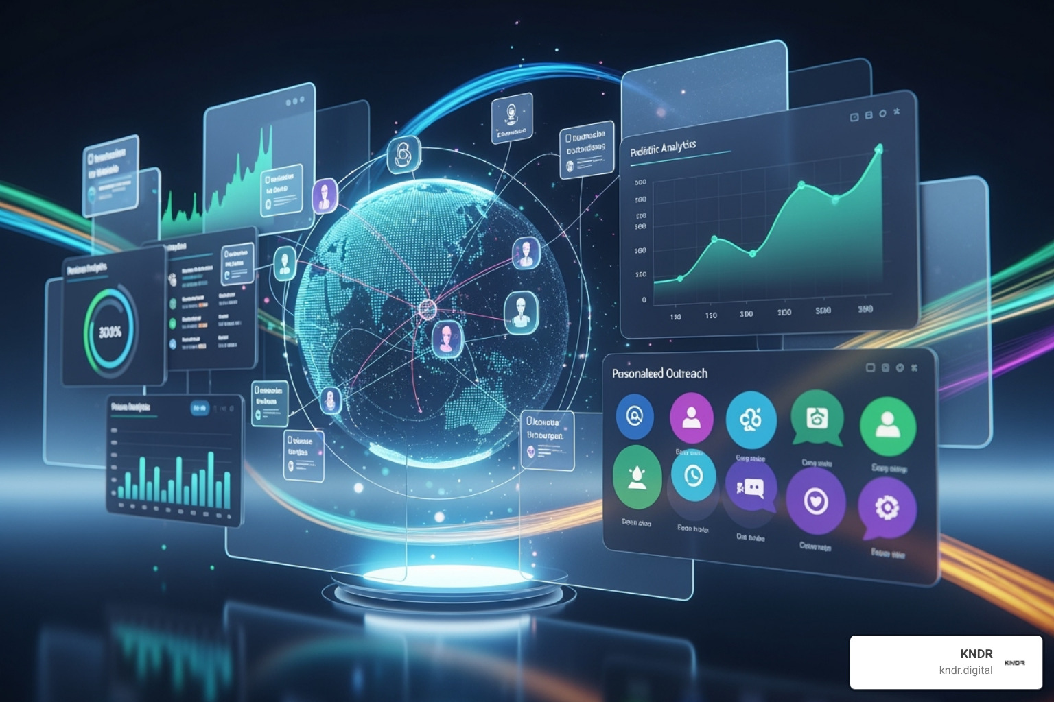 An AI interface analyzing donor data with various charts and graphs, symbolizing predictive analytics and personalized outreach. - nonprofit fundraising trends 2024 An AI interface analyzing donor data with various charts and graphs, symbolizing predictive analytics and personalized outreach. - nonprofit fundraising trends 2024