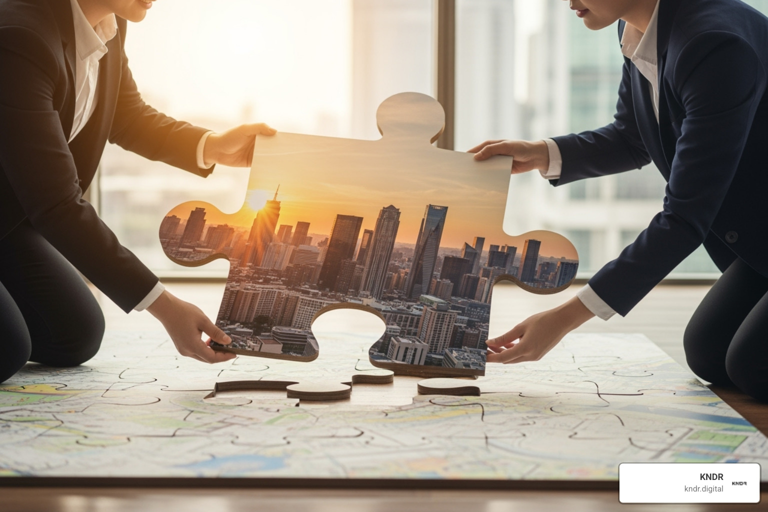 two people fitting puzzle pieces together, representing a successful partnership - digital marketing change consultant two people fitting puzzle pieces together, representing a successful partnership - digital marketing change consultant