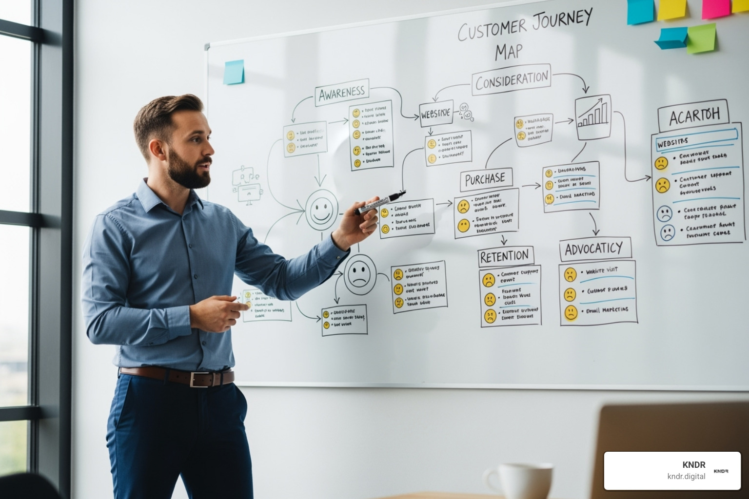 consultant at a whiteboard outlining a customer journey map - digital marketing change consultant consultant at a whiteboard outlining a customer journey map - digital marketing change consultant