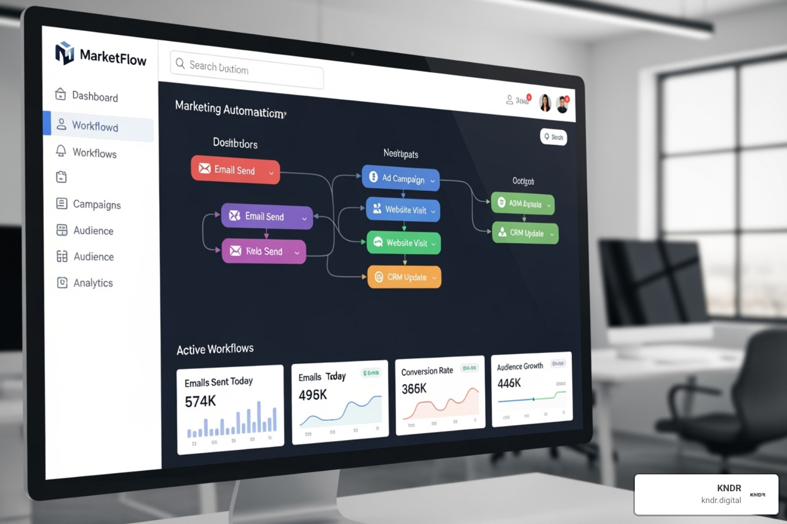 clean, user-friendly marketing automation dashboard showing a sample workflow - marketing automation for nonprofit organizations cleveland
