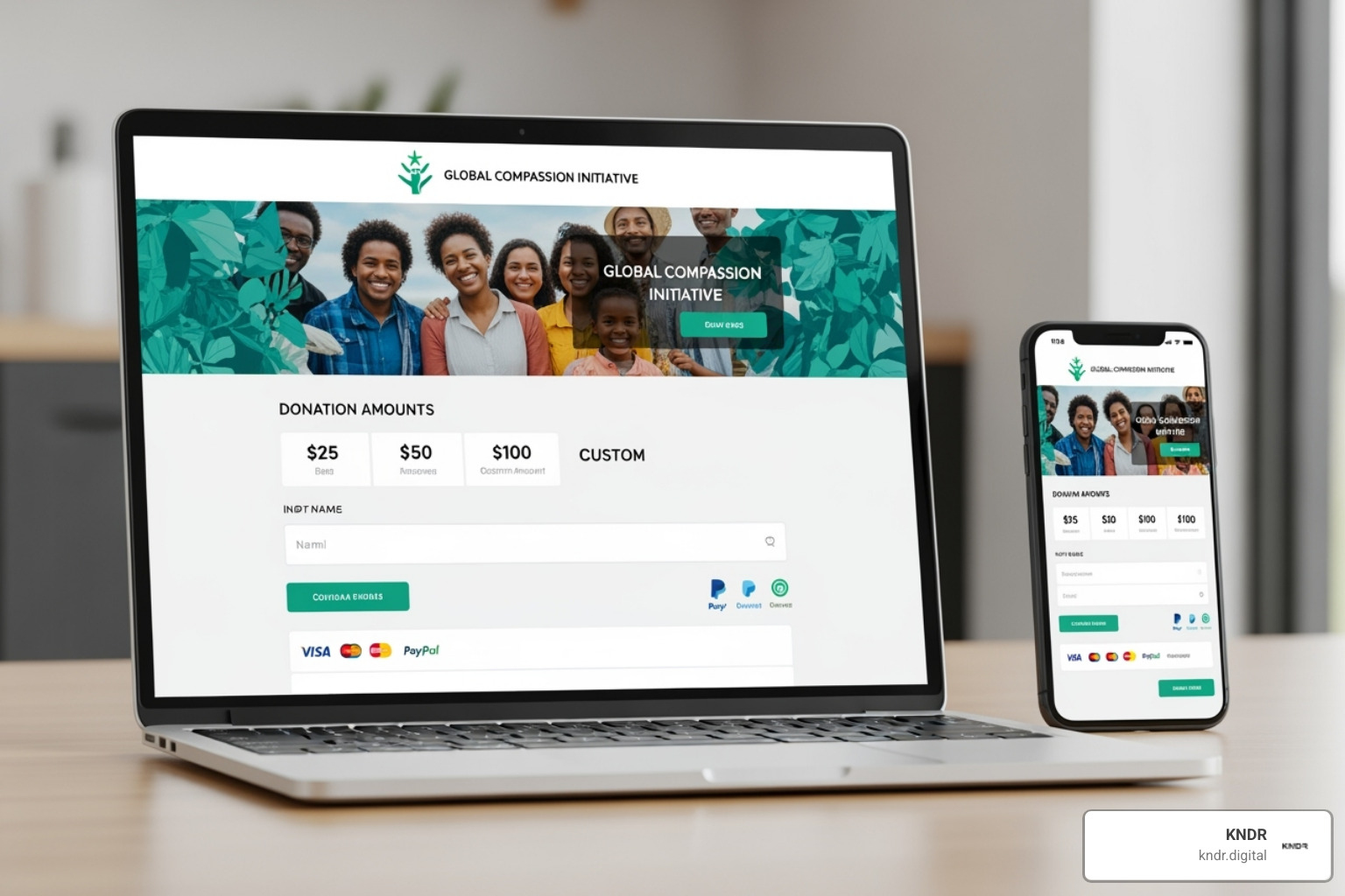 beautifully designed, branded online donation page on a laptop and a mobile phone - online fundraising solutions beautifully designed, branded online donation page on a laptop and a mobile phone - online fundraising solutions