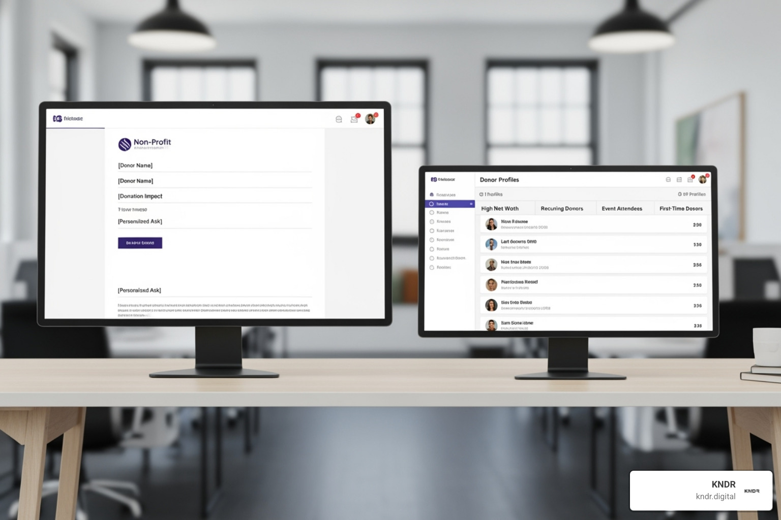 personalized email template next to a donor segment list - donor acquisition software