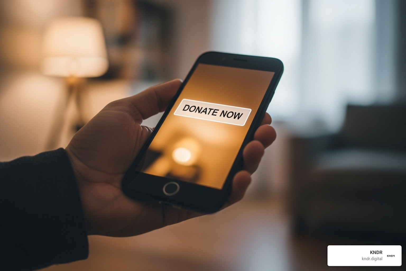 Mobile phone displaying a fast-loading, responsive donation page with a clear "Give Now" button - increase online donations Mobile phone displaying a fast-loading, responsive donation page with a clear "Give Now" button - increase online donations