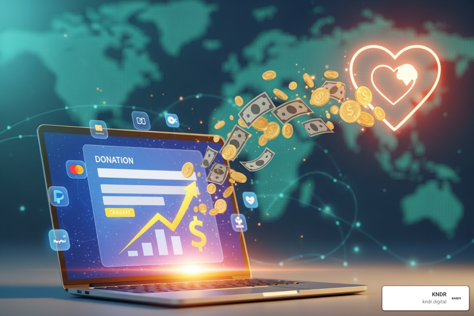 A sleek, modern fundraising analytics dashboard displaying various charts and graphs related to donor engagement, campaign performance, and donation trends - increase online donations A sleek, modern fundraising analytics dashboard displaying various charts and graphs related to donor engagement, campaign performance, and donation trends - increase online donations