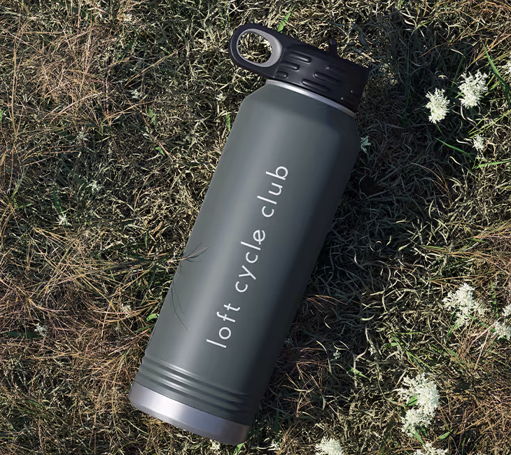 Image of a water bottle with the Loft Cycle Club Logo