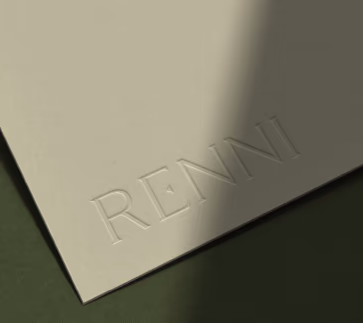 Image of a letterpress logo for Renni, designed by Saevil Row
