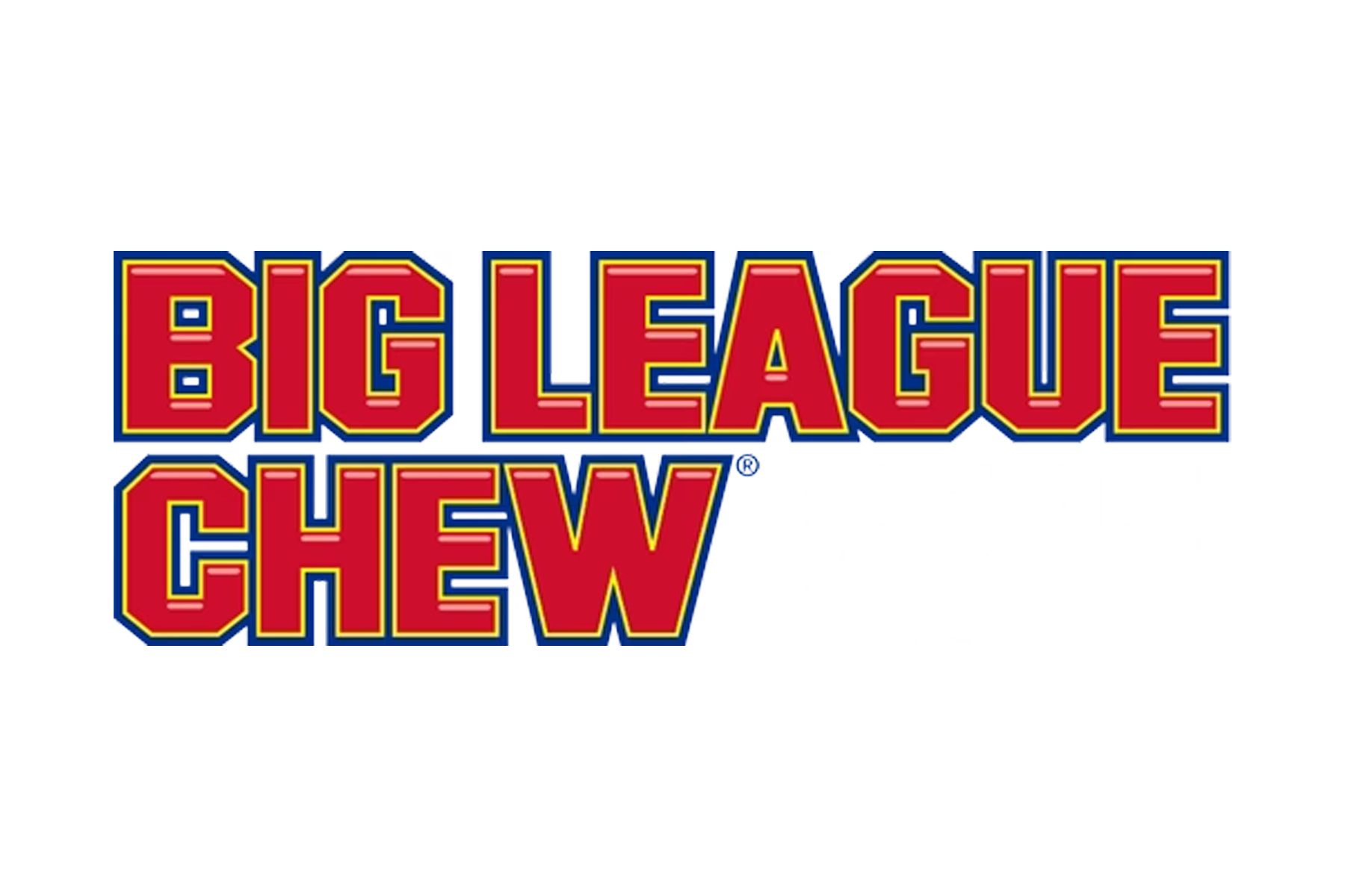 Big League Chew logo in bold red letters with yellow outlines and blue shadows.