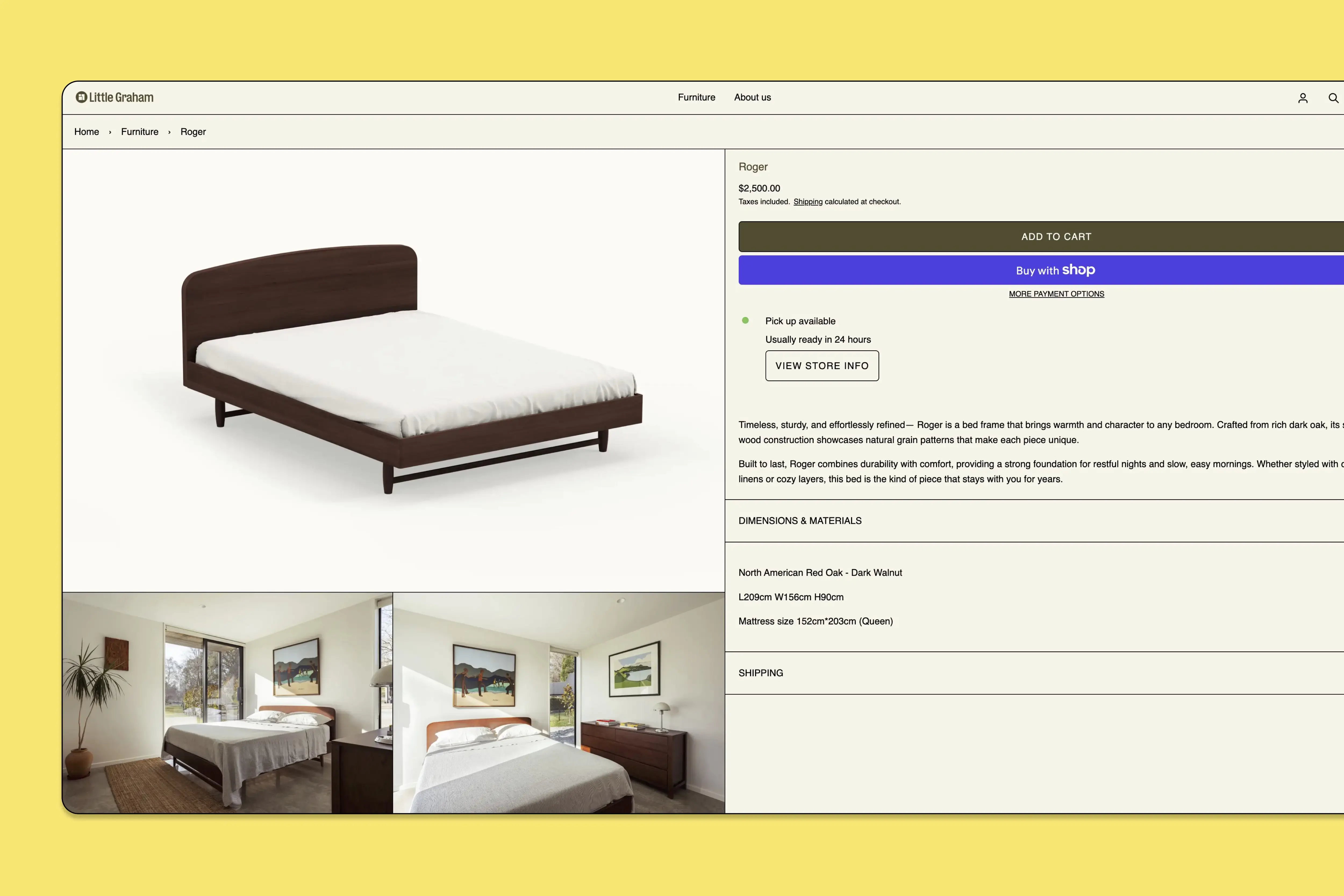Little Graham product page built in Shopify
