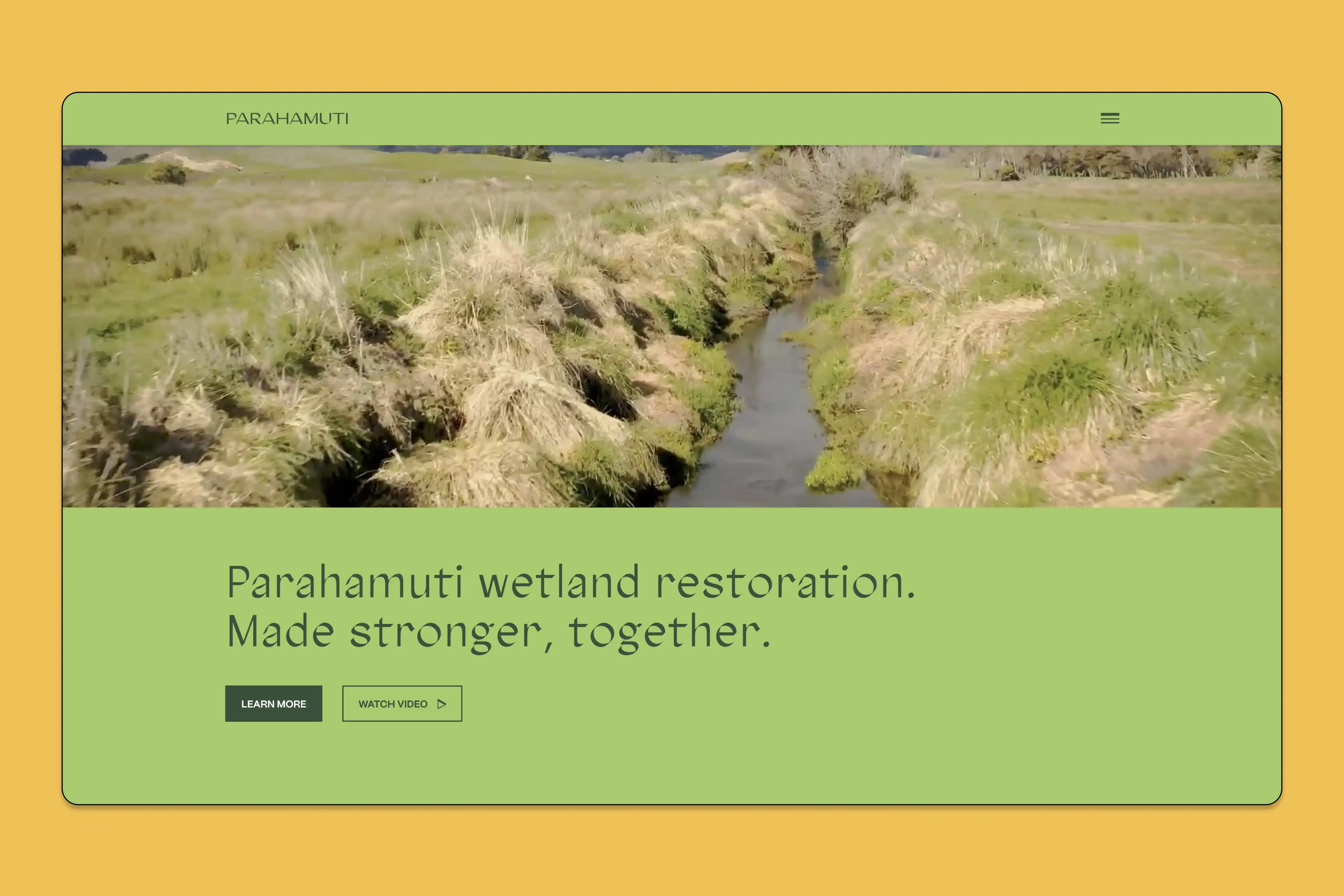 Landing section for Parahamuti website built in Webflow.