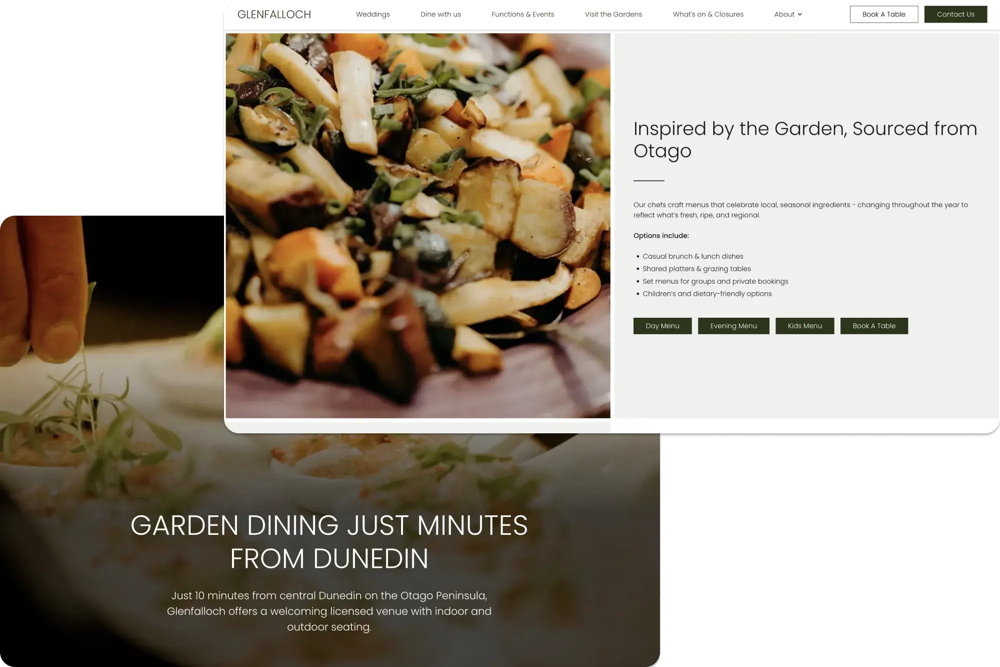 Garden Dining at Glenfalloch Gardens in Dunedin - Website by Dot The i Studio