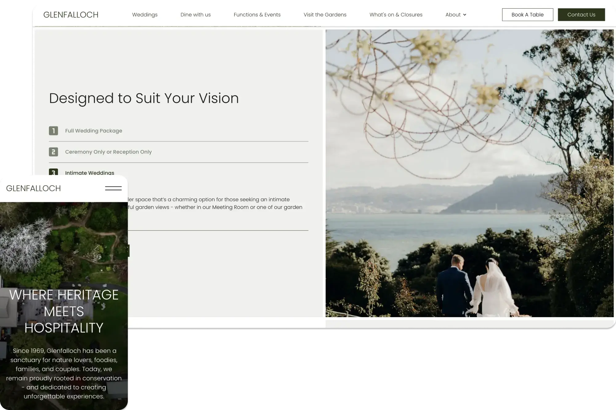 Weddings packages at Glenfalloch Gardens in Dunedin - Website built by Dot The i Studio