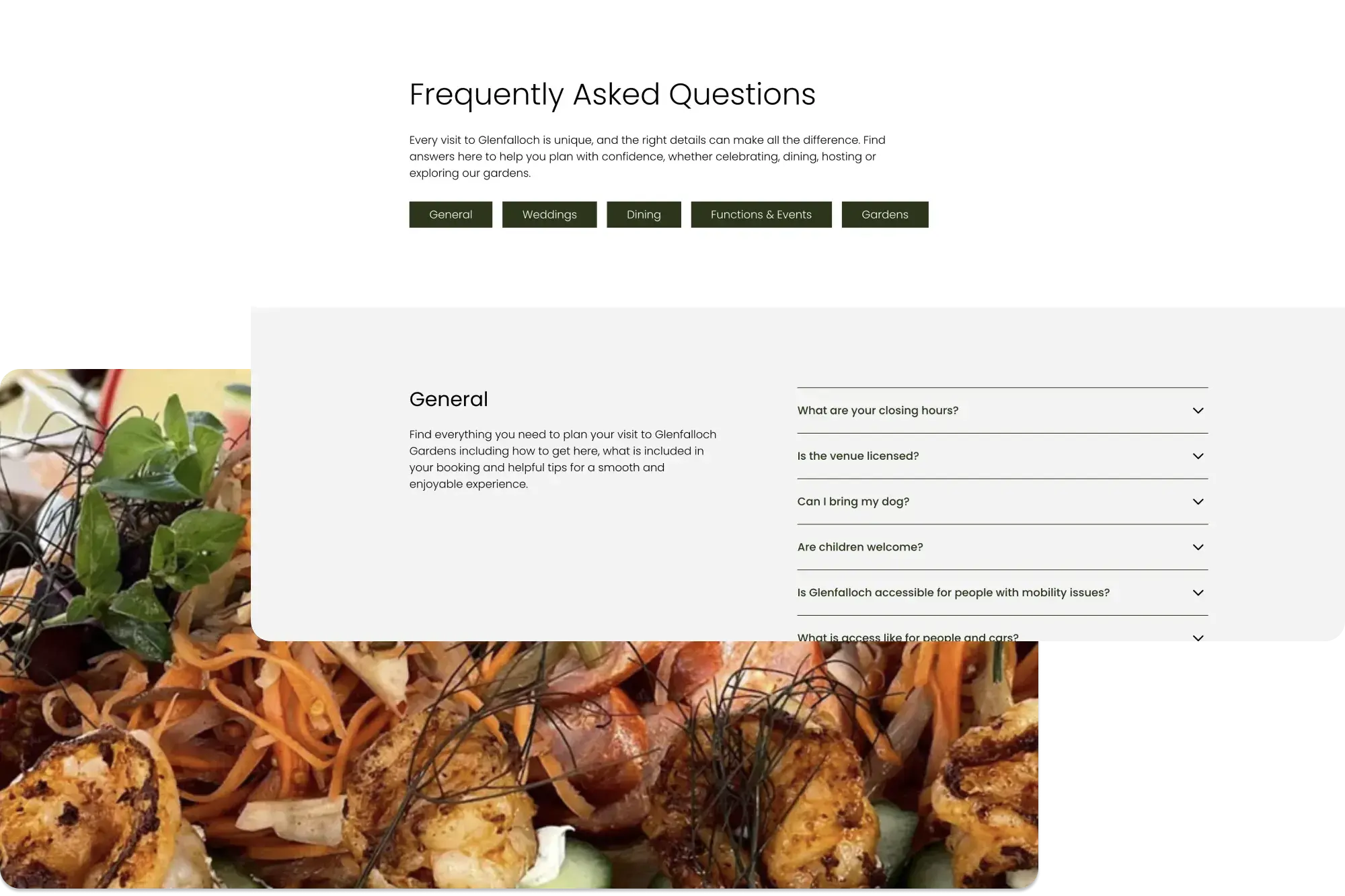 FAQ page for Glenfalloch Gardens in Dunedin