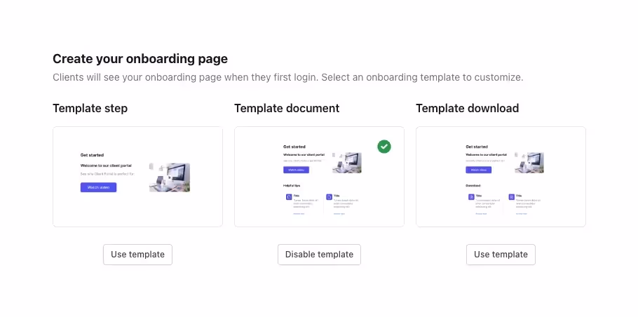 manyrequests onboarding template choice page for client project