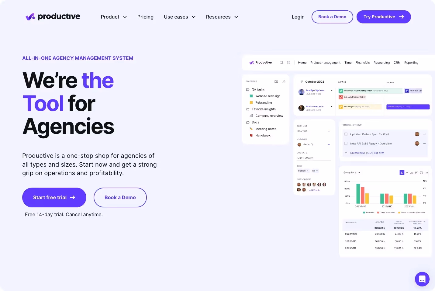 productive io home page stating they are the tool for agencies