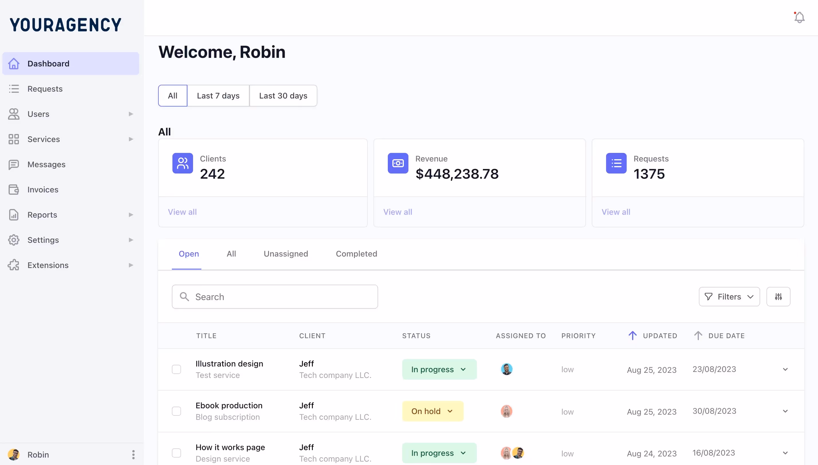 client & project management portal for agency called manyrequests