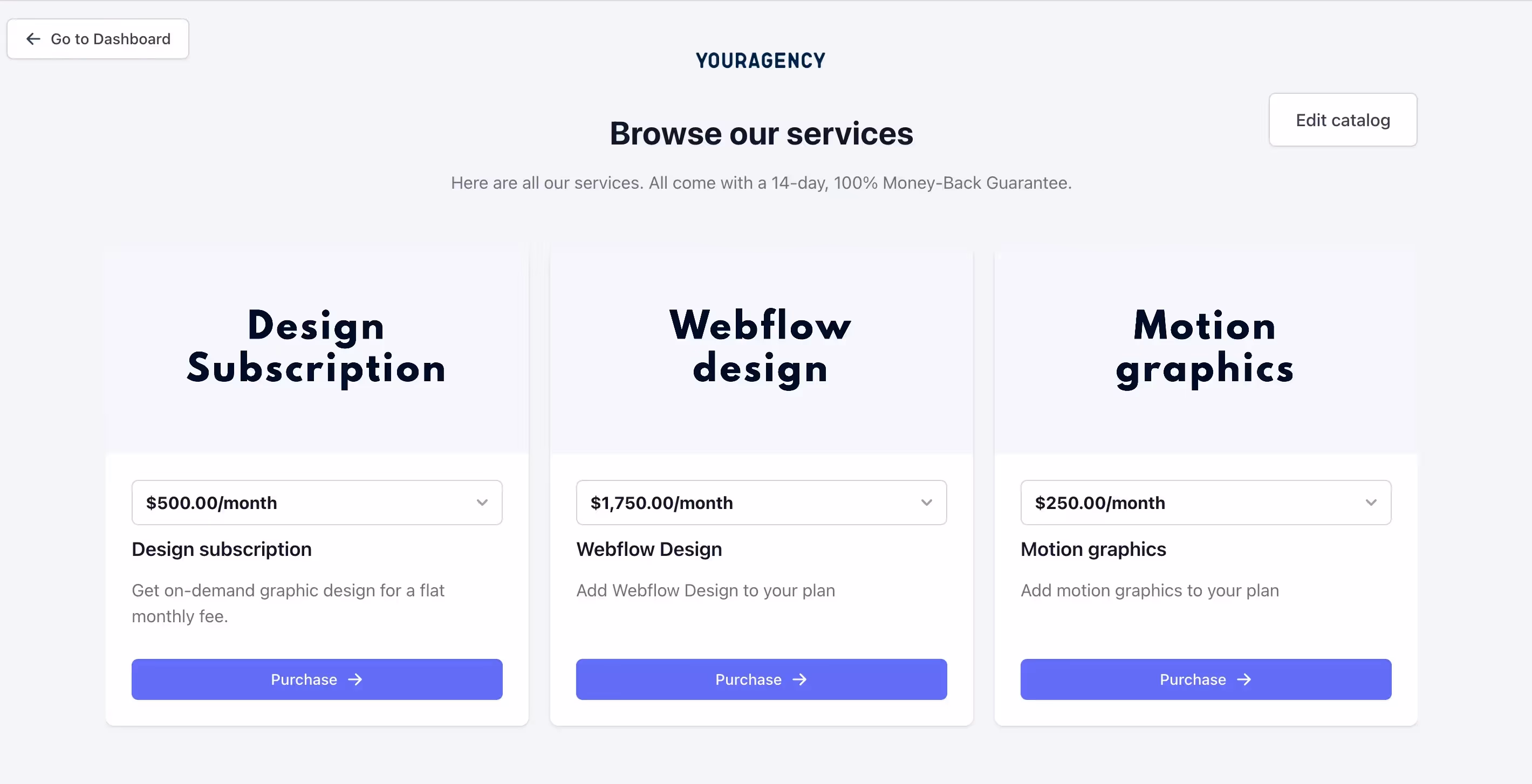 manyrequests service catalog agency rate card