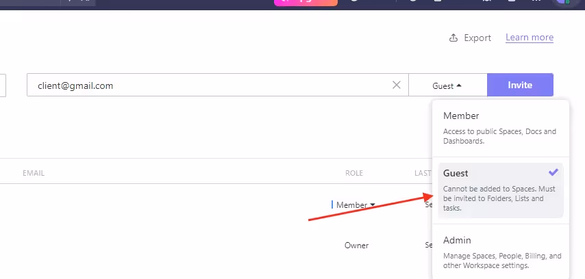 How to invite a client as guest on ClickUp