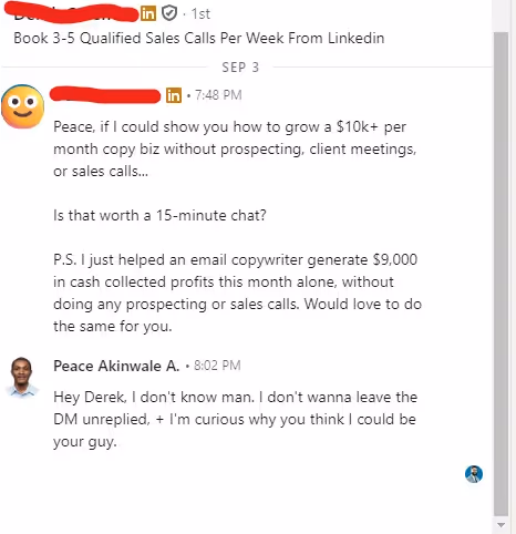 Example of a bad cold LinkedIn DM