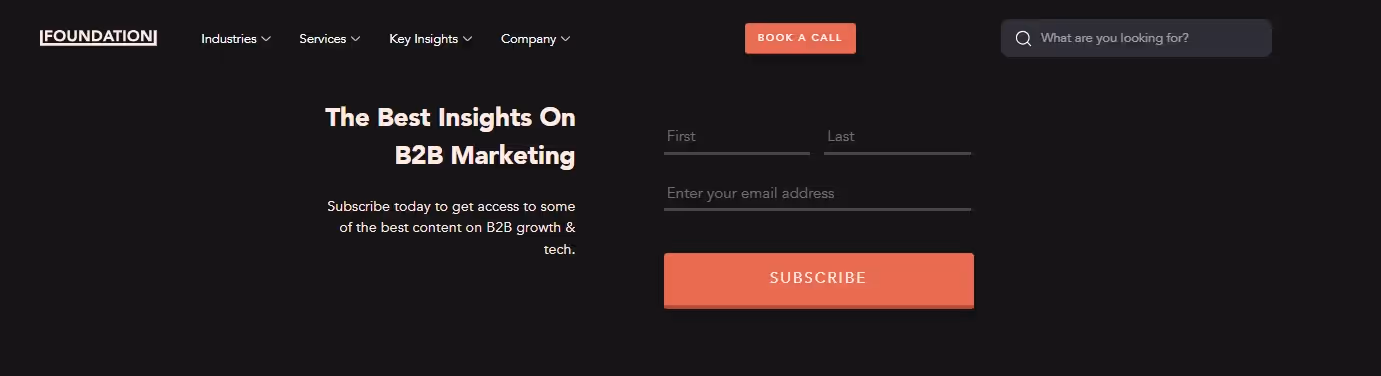 Newsletter sign up page from Foundation Marketing