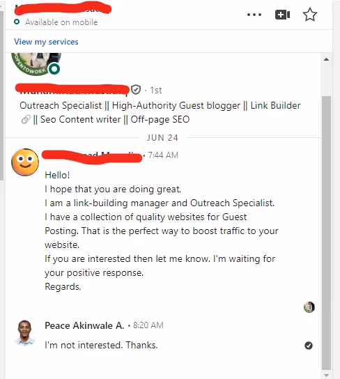 Example of a bad cold LinkedIn DM