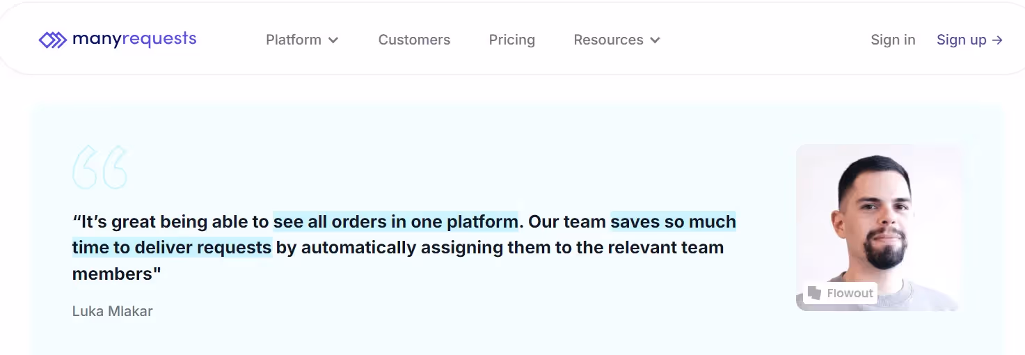 Review on MnayRequest's homepage