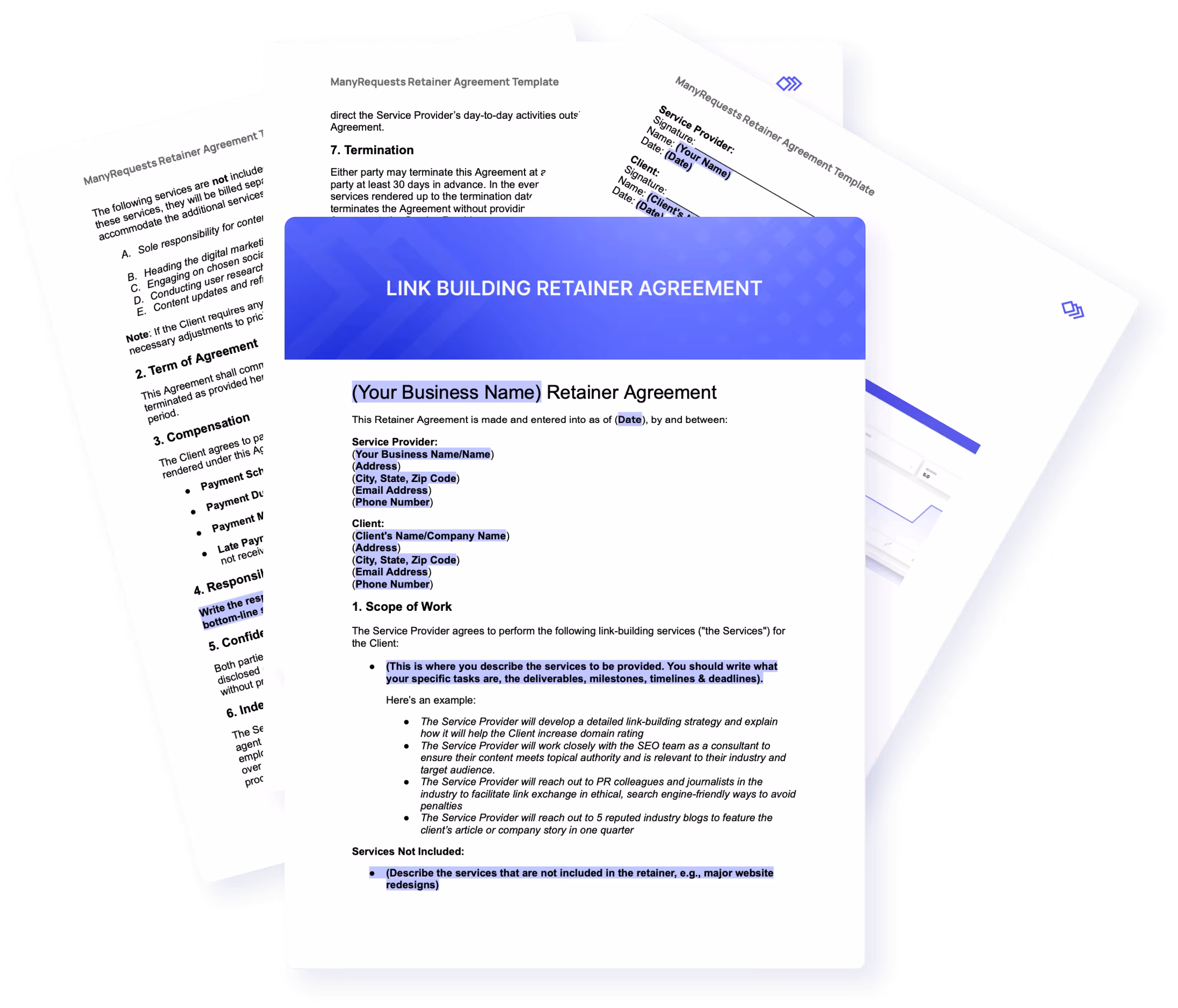 link building retainer agreement preview by manyrequests