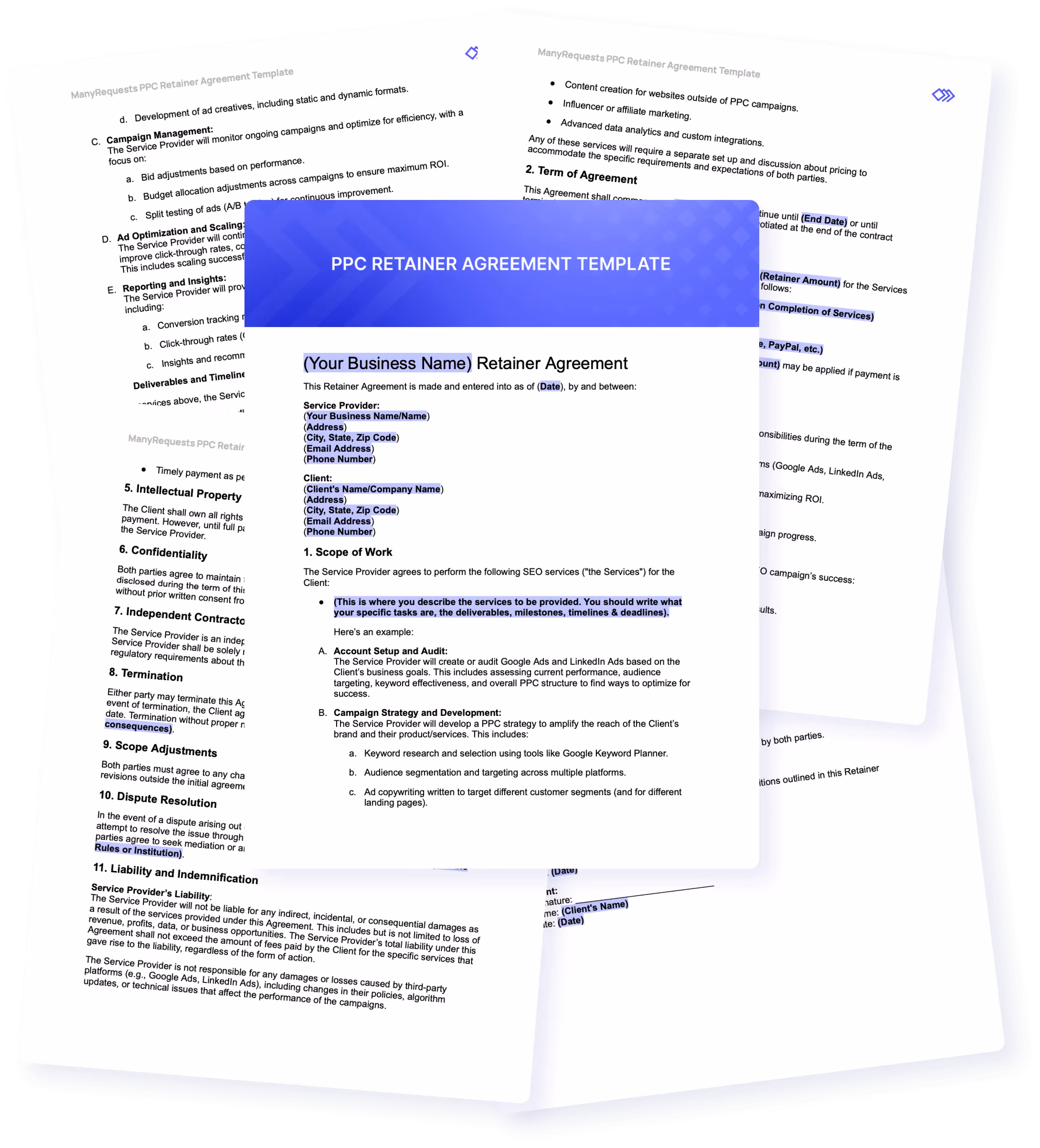 ppc retainer agreement template preview by manyrequests