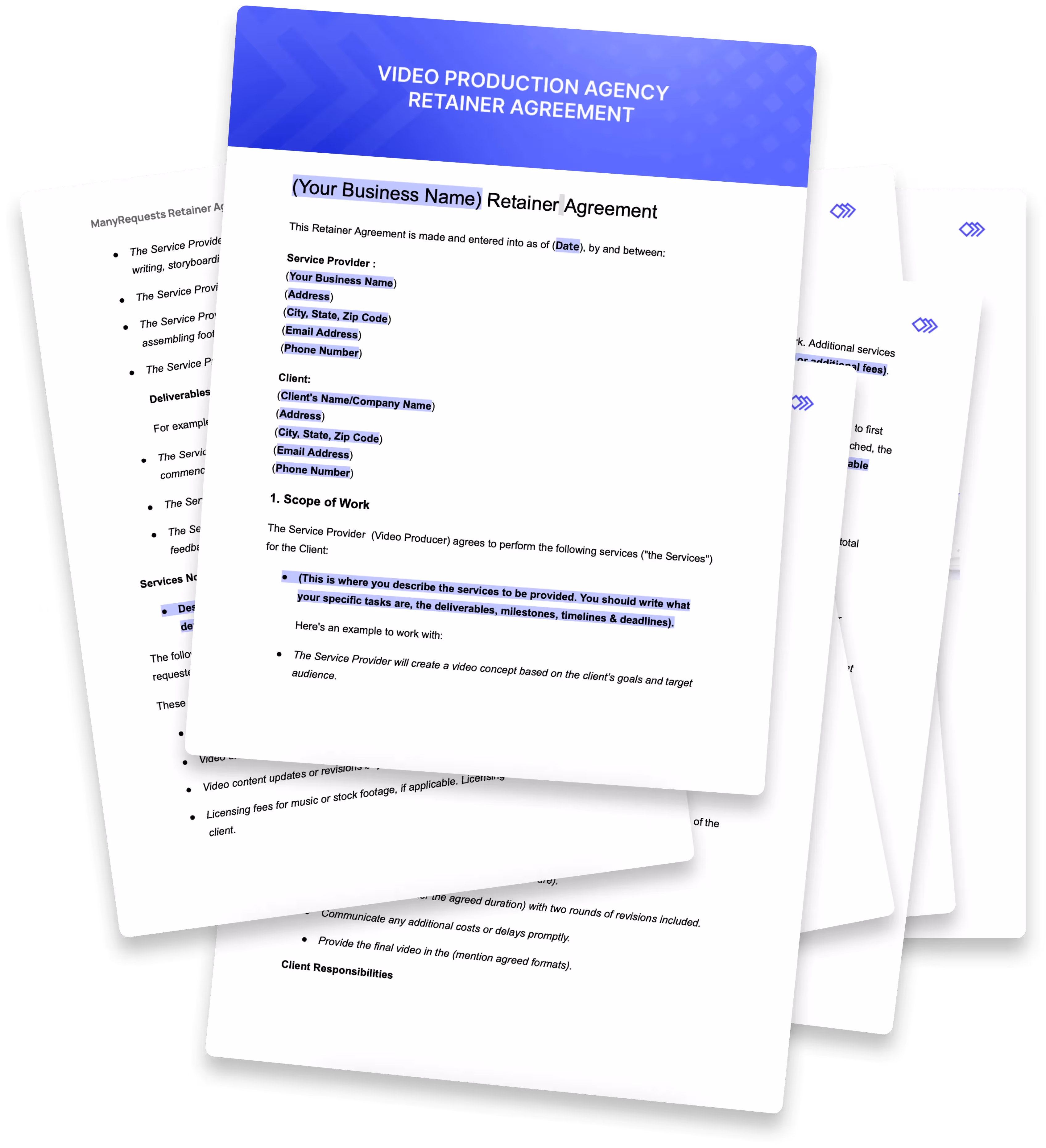 video production retainer agreement preview by manyrequests