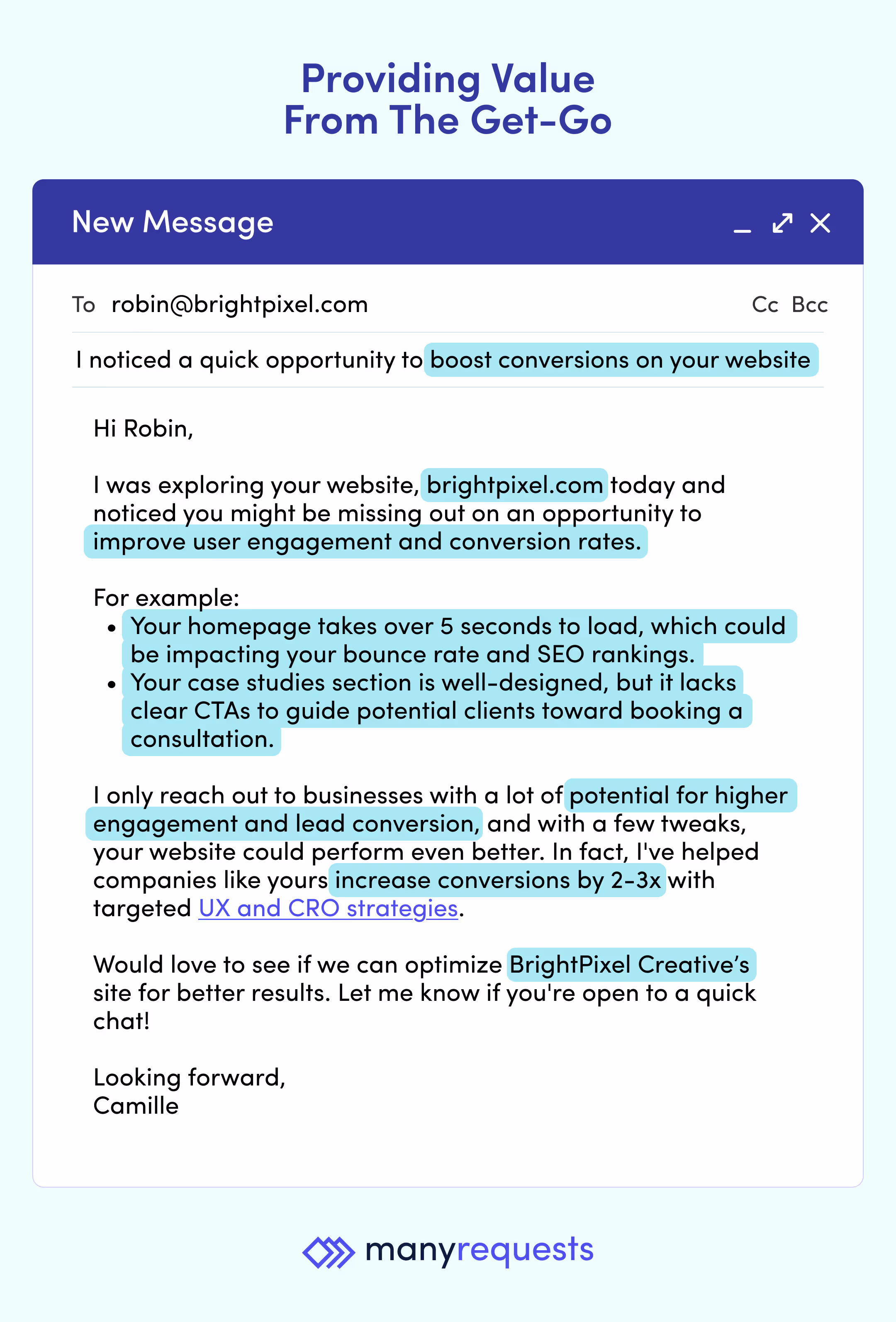 providing value from the get go email example - cold email script by manyrequests